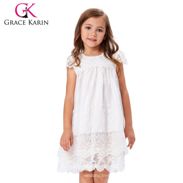 Grace Karin Crianças Crianças Meninas Cap Sleeve Redonda Redonda White Lace Flower Girl Dress CL010443-1